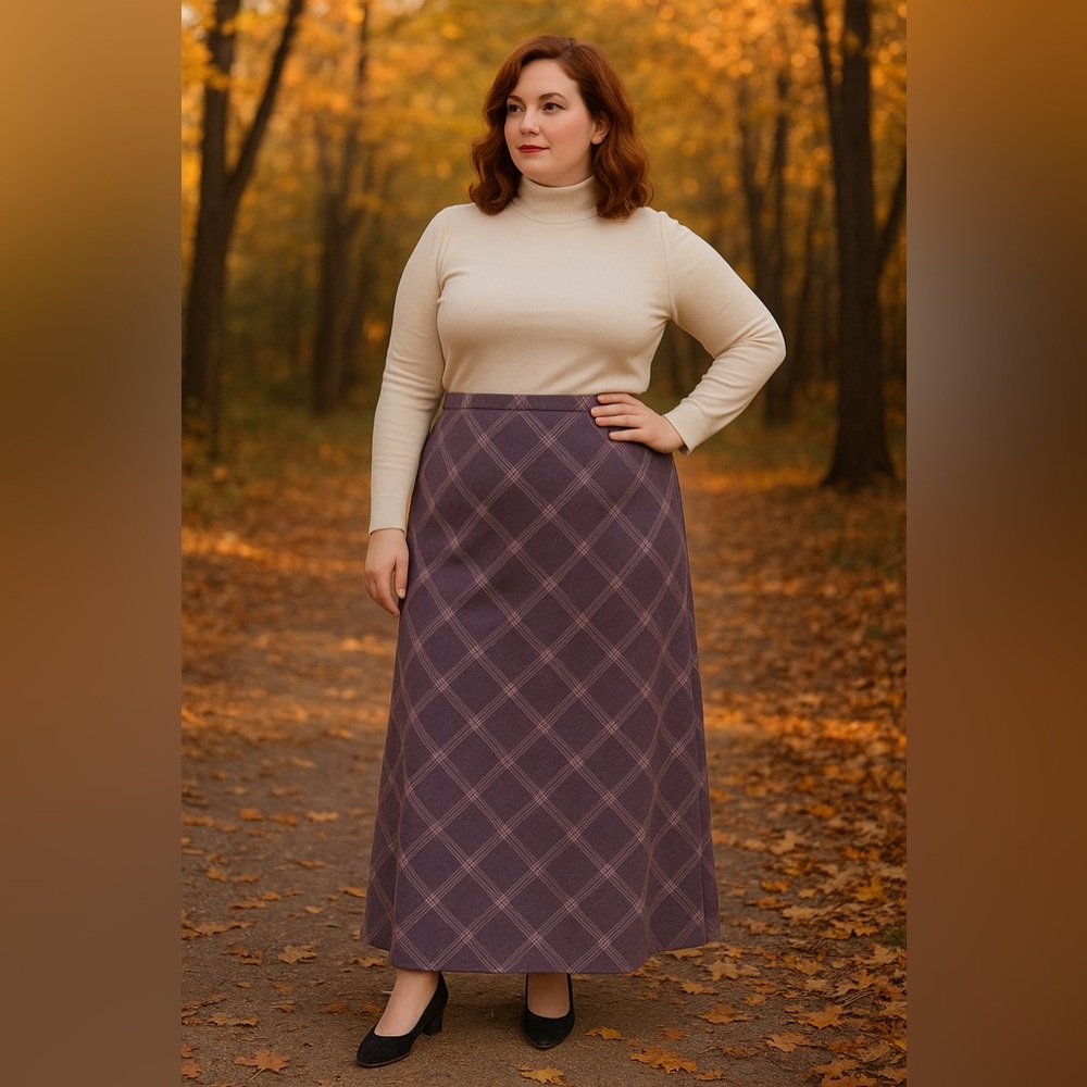 Vintage Pendleton Purple Plaid Wool Maxi Skirt 16W | 100% Virgin Wool